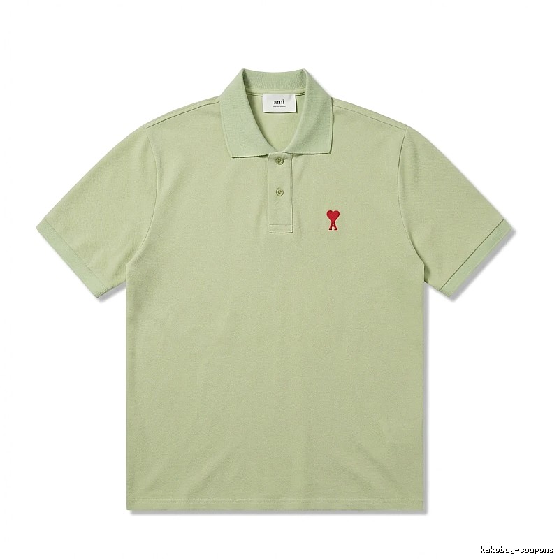 AMI Love Series Simple Style Light Green Polo Shirt