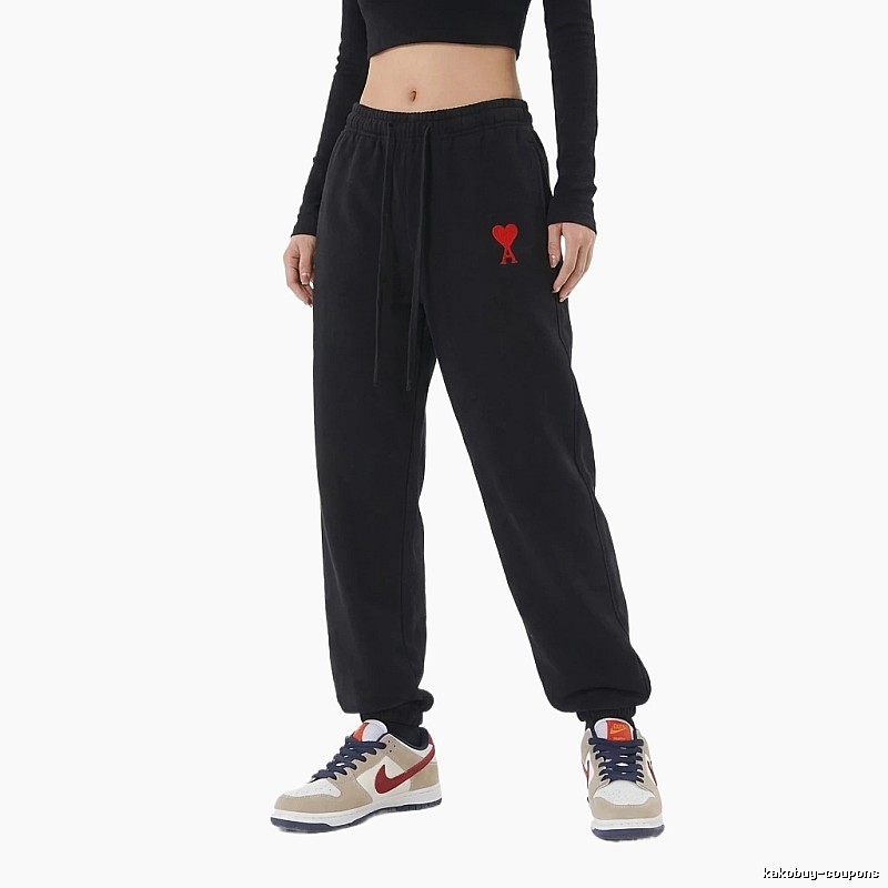 AMI Red Heart Casual Black Pants