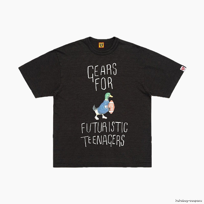 HUMAN MADE Green Duck Print Vintage Style Black T-Shirt