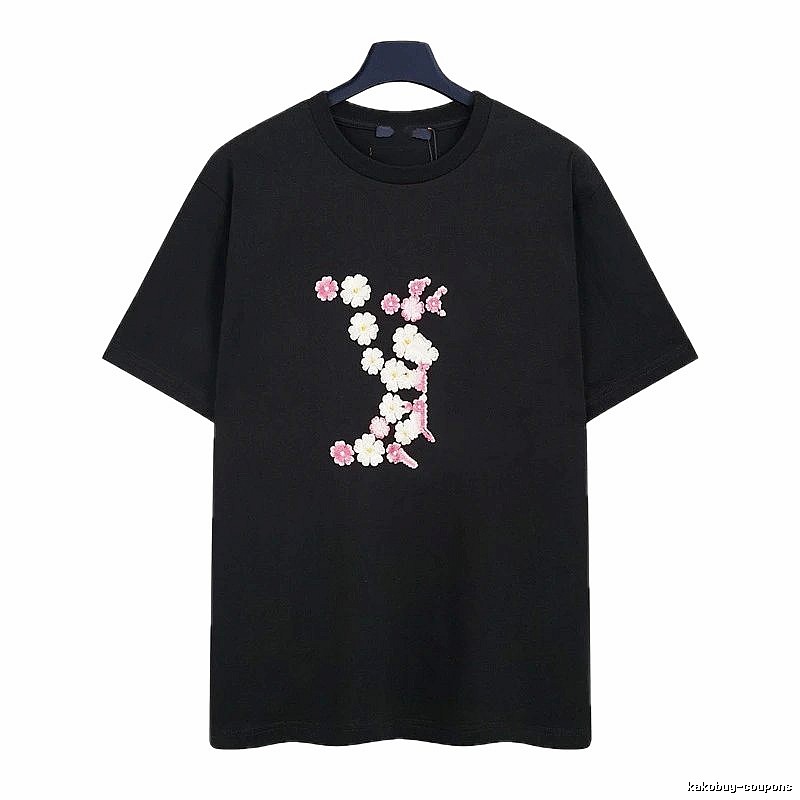 Louis Vuitton Floral Embroidered Casual Black Short-sleeved T-shirt