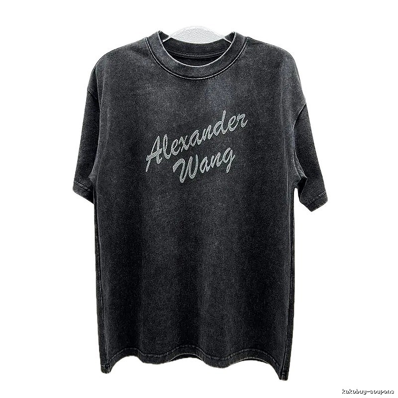 Alexander Wang Distressed Charcoal Gray Rhinestone-embellished Short Sleeve T-Shirt