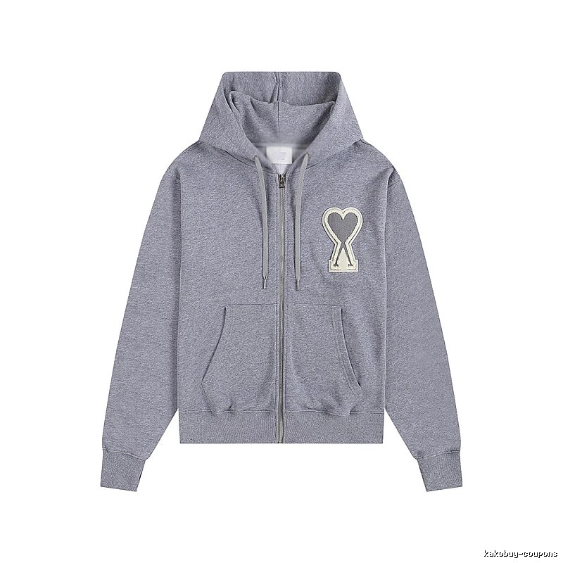 AMI Love Series Grey Zip-Up Hoodie
