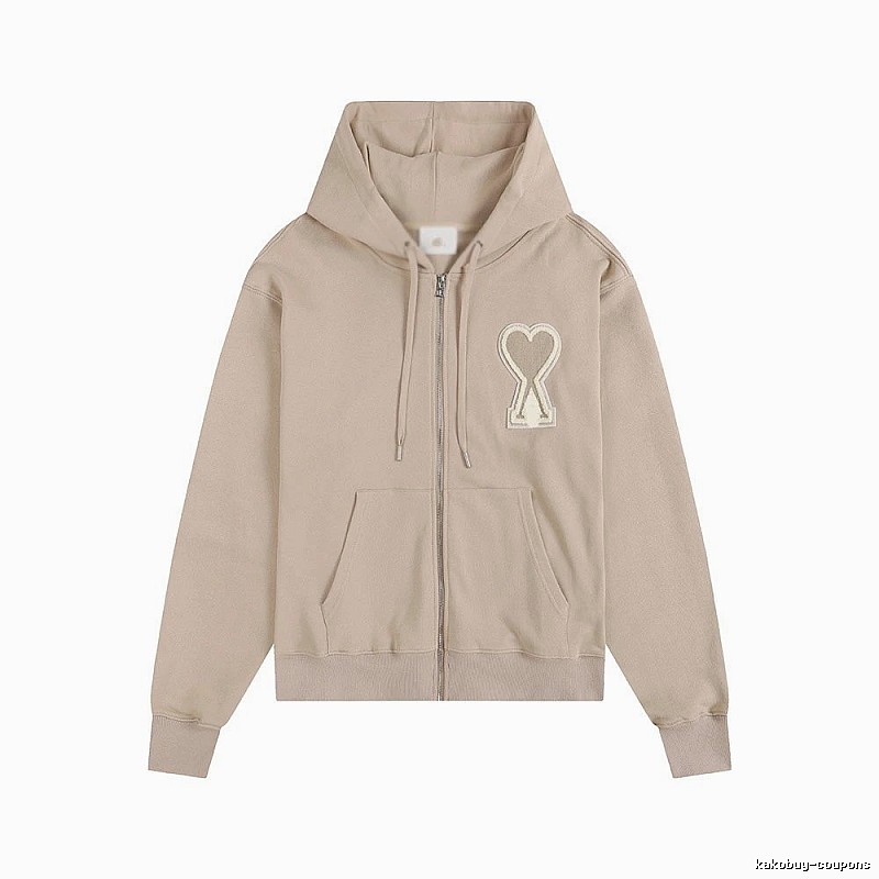 AMI Love Zipper Beige Sweatshirt