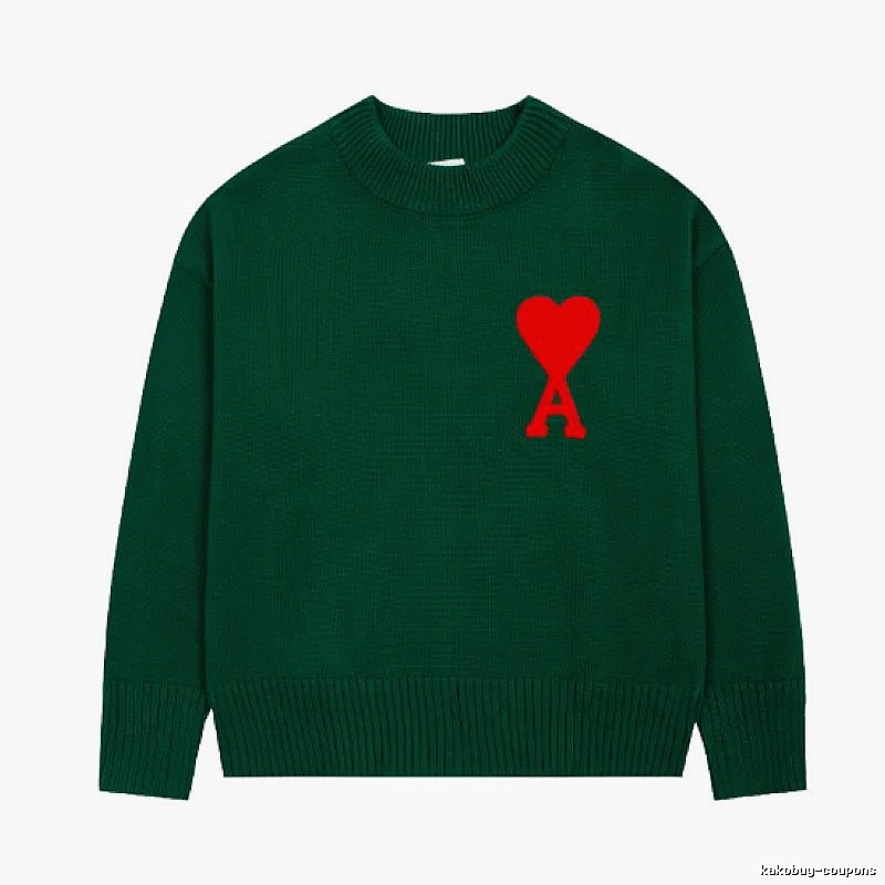 Ami Paris Classic Heart logo sweater Green Knit Top for Daily Styling