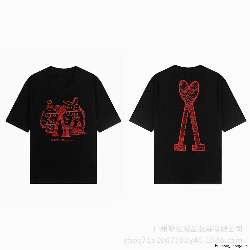 AMI red graffiti-style short-sleeve shirt