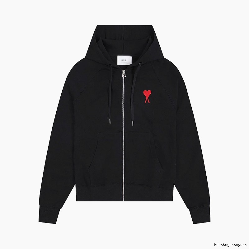 AMI Red Heart Embroidery Trendy Cool Black Sweatshirt