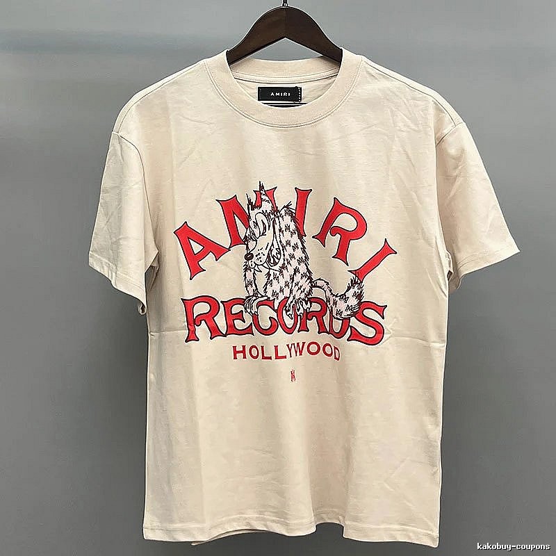 Amiri Beige Red Lettering Records Graphic T-Shirt Match Day