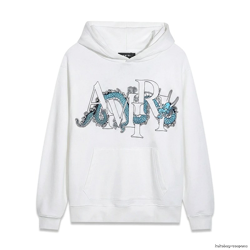 AMIRI White Hoodie with Dragon Pattern Print Style