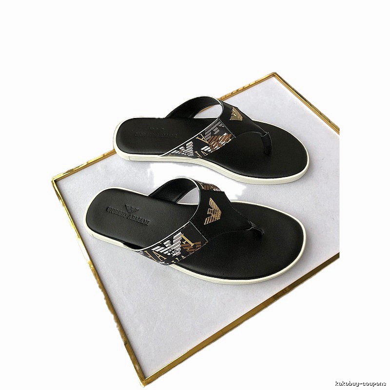 Armani Trendy Brand Printed Light Luxury Style Black Flip-Flops
