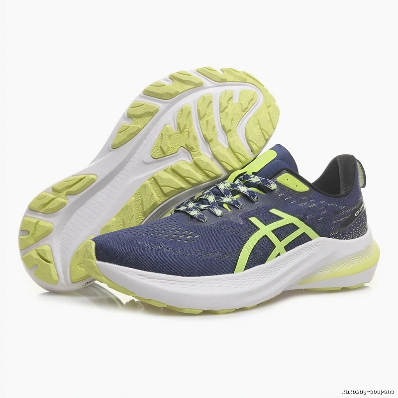 ASICS retro-style blue and yellow running shoes