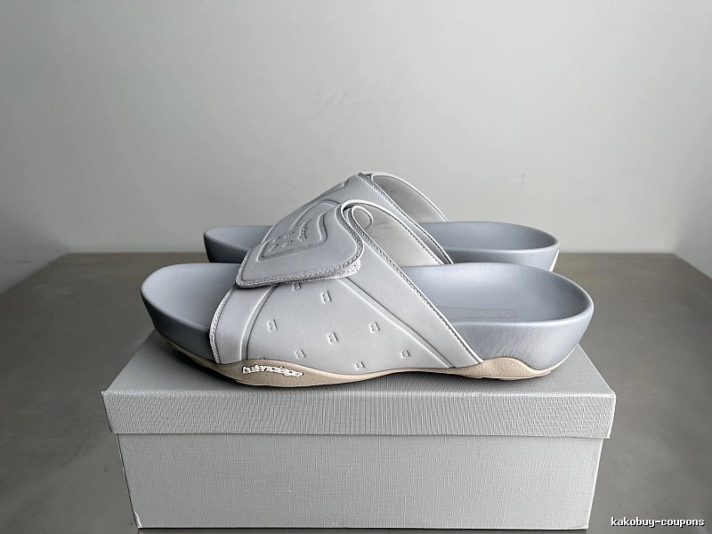 Balenciaga B Embossed Trendy Light Grey Slippers