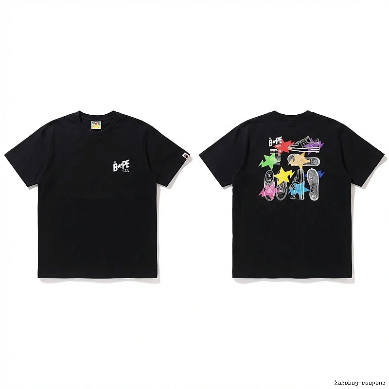 Bape black T-shirt with colorful print style