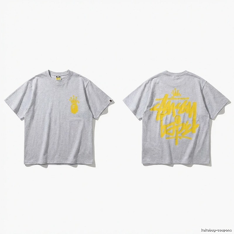 Bape Crown Trendy Brand Light Gray T-shirt