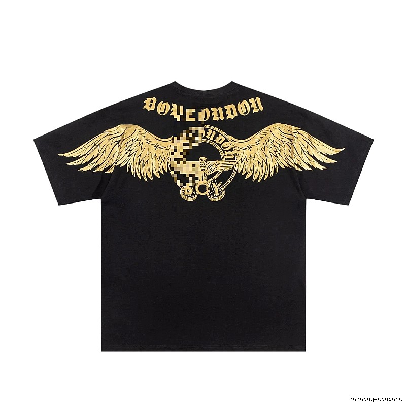 BOY Street Style Black Short-sleeve T-shirt with Gold Foil Stamped Wings