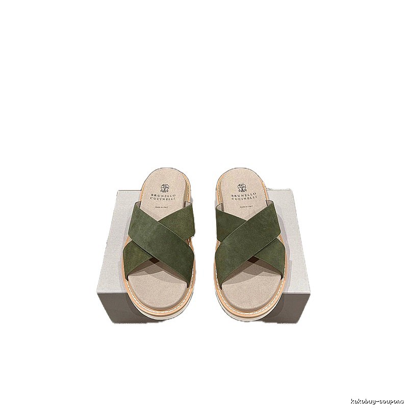 Brunello Cucinelli Casual-style Army Green Slides