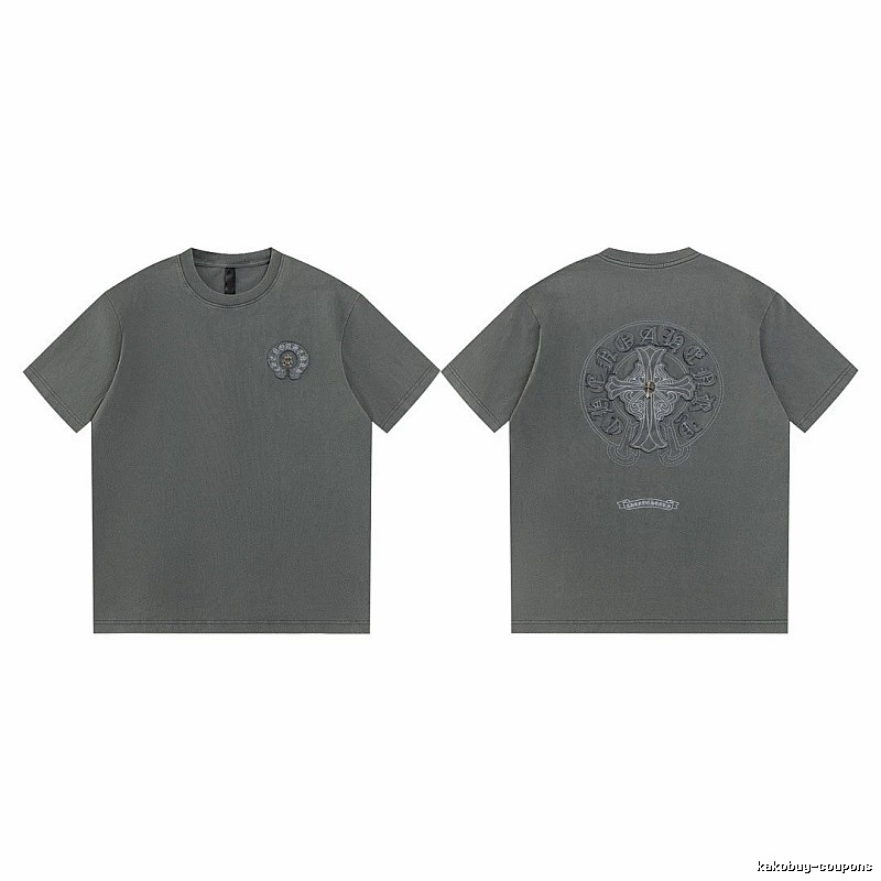 Chrome Hearts Cross Embroidered High Street Dark Grey Short-sleeve T-Shirt