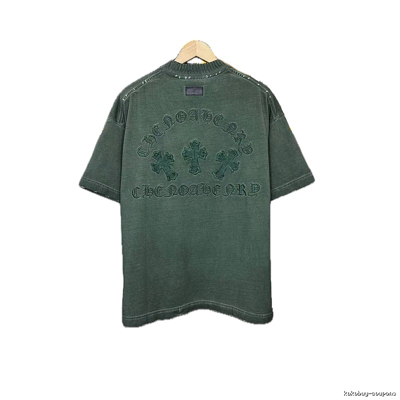 Chrome Hearts Cross Embroidered Vintage Dark Green Short-Sleeve T-Shirt