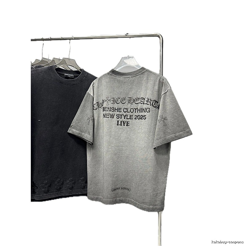 Chrome Hearts Cross Print Vintage Street Style Grey Short-Sleeve T-Shirt