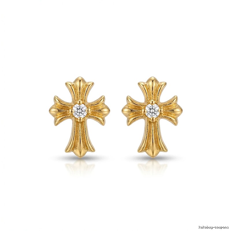 Chrome Hearts Gold Cross Flower Stud Earrings