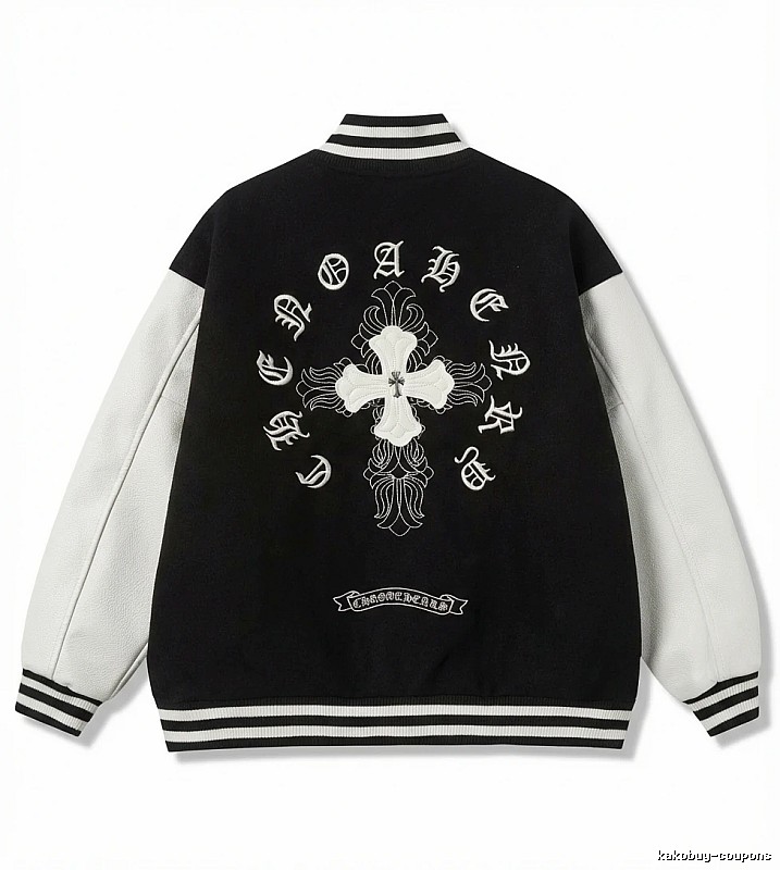 Chrome Hearts retro-style black and white baseball jacket