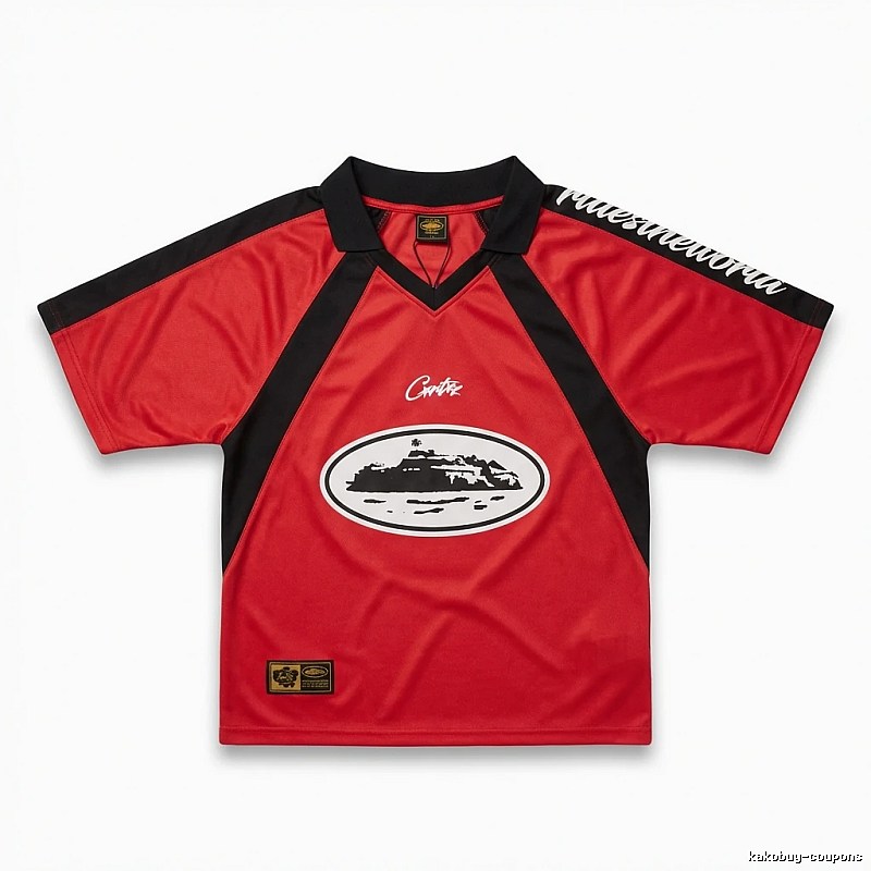Corteiz Retro Style Red and Black Contrast Color Shirt