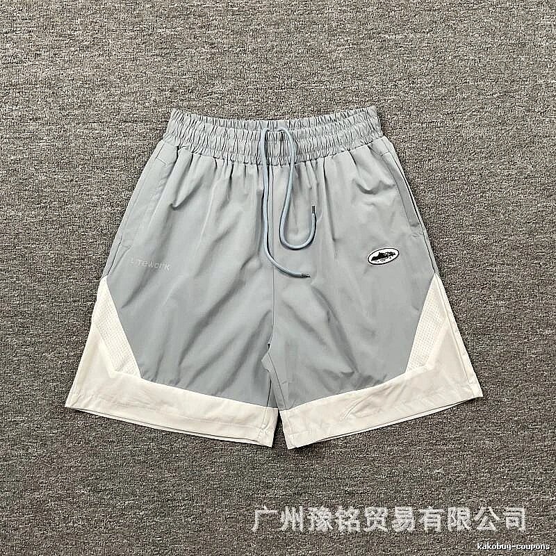Corteiz Street Style Light Grey and White Colorblock Athletic Shorts