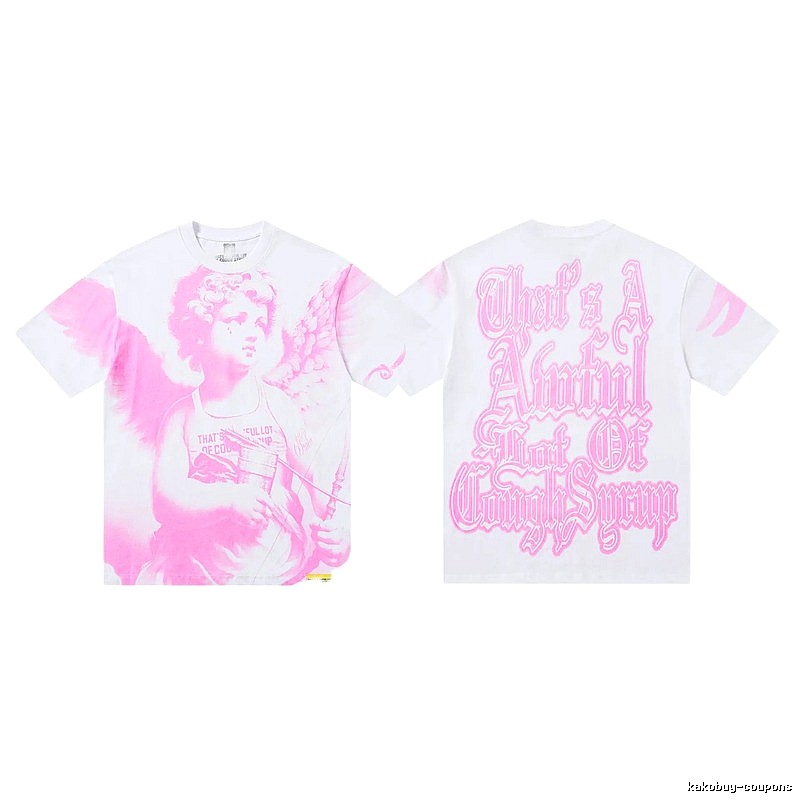 COUGH SYRUP Angel Print Street Style White and Pink T-shirt