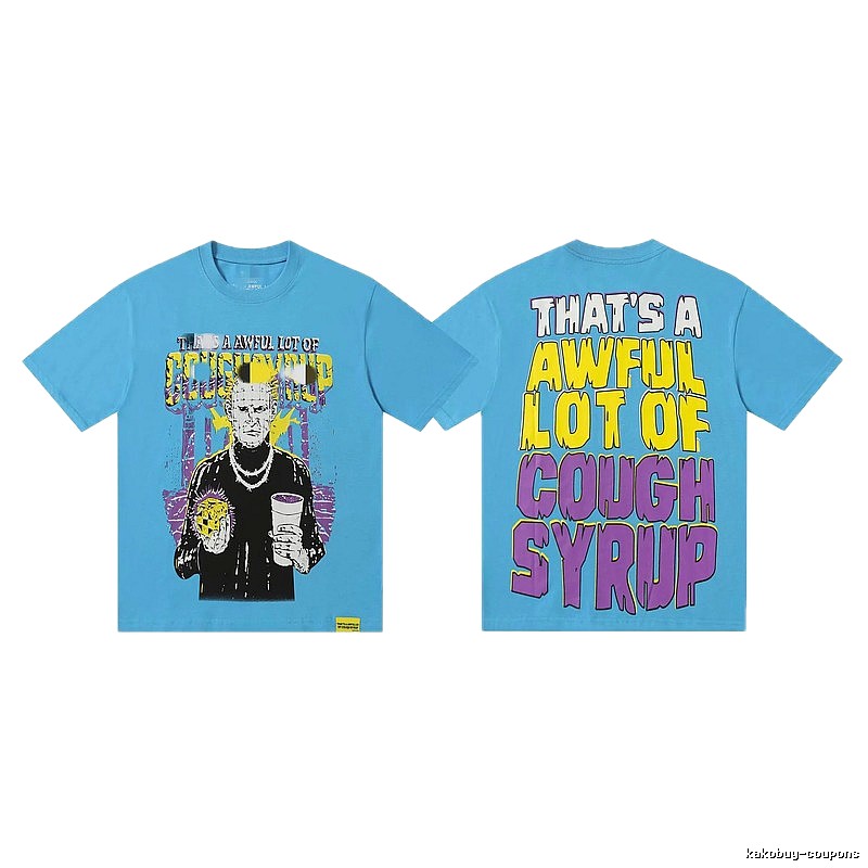 COUGH SYRUP Character Print Street Style Light Blue Short Sleeve T-Shirt