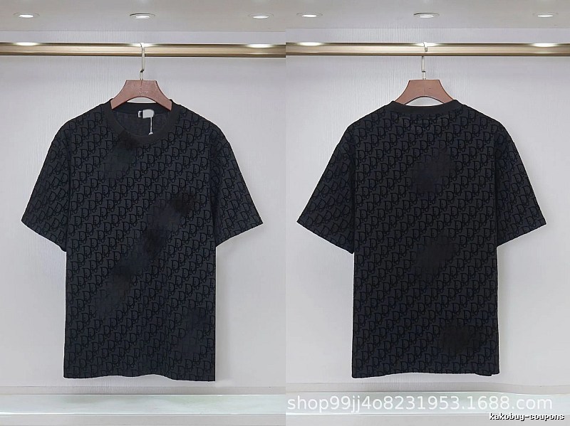 Dior All-over Monogram Print Light Luxury Style Black T-Shirt