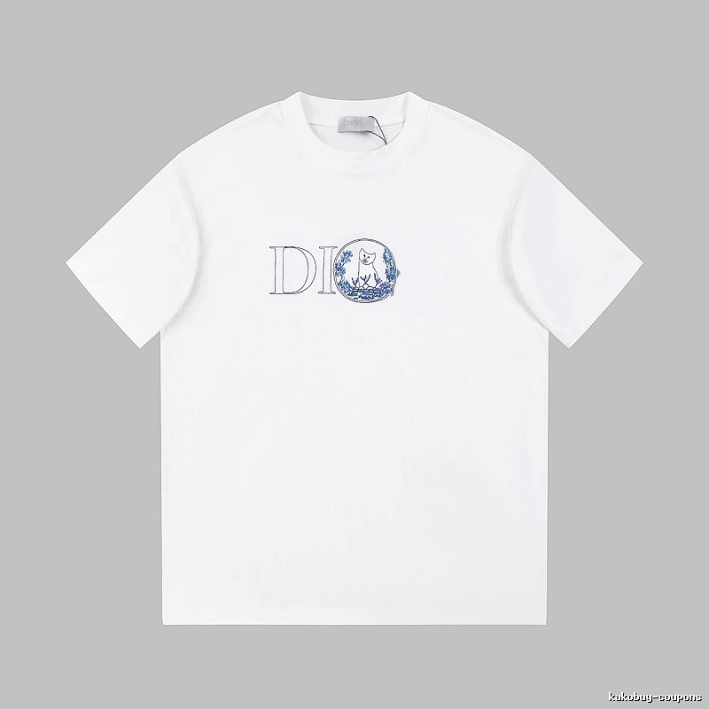 Dior Cat-Embroidered Light Luxury Style White Short-sleeve T-shirt