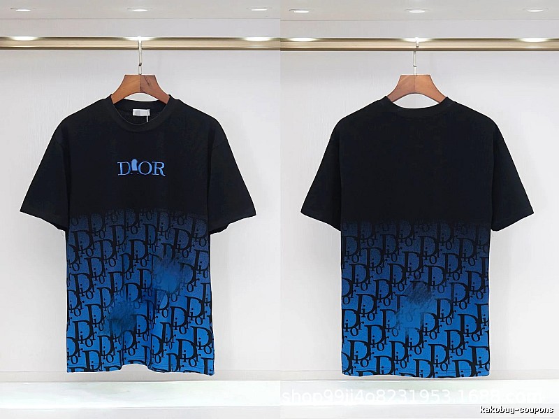 Dior Classic Monogram Trendy Style Black-Blue Gradient T-Shirt