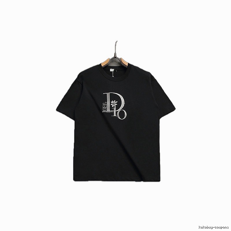 Dior Co-branded Embroidered Light Luxury Style Black Short-sleeve T-shirt