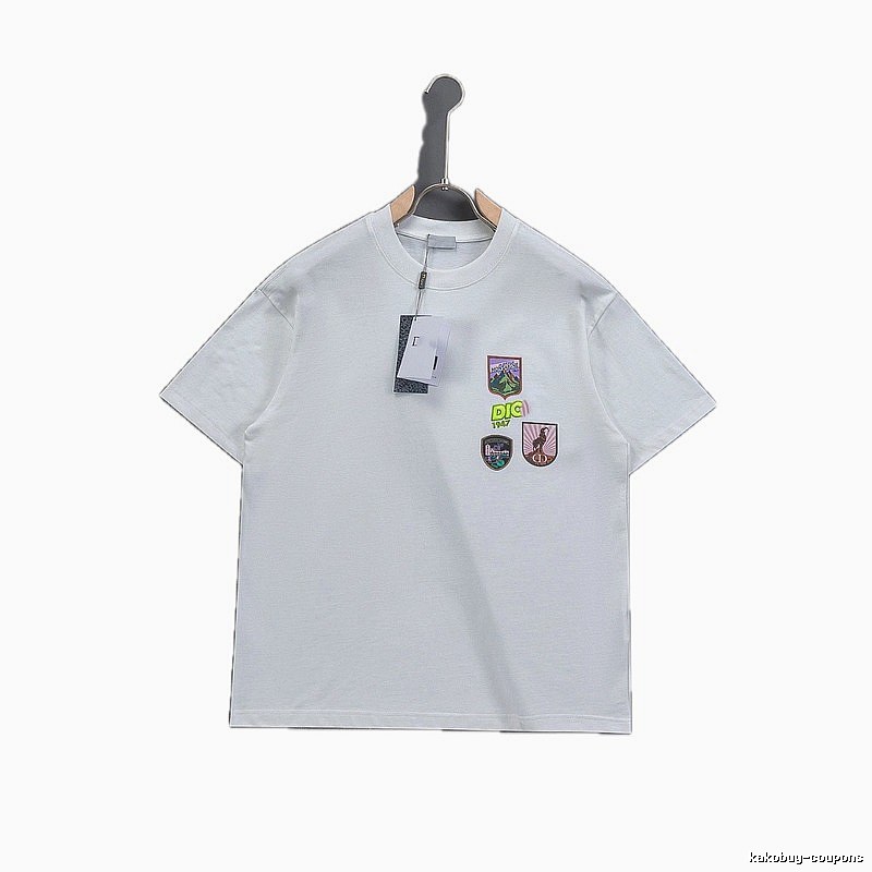 Dior Embroidered Badge Casual Style White Short-sleeve T-shirt