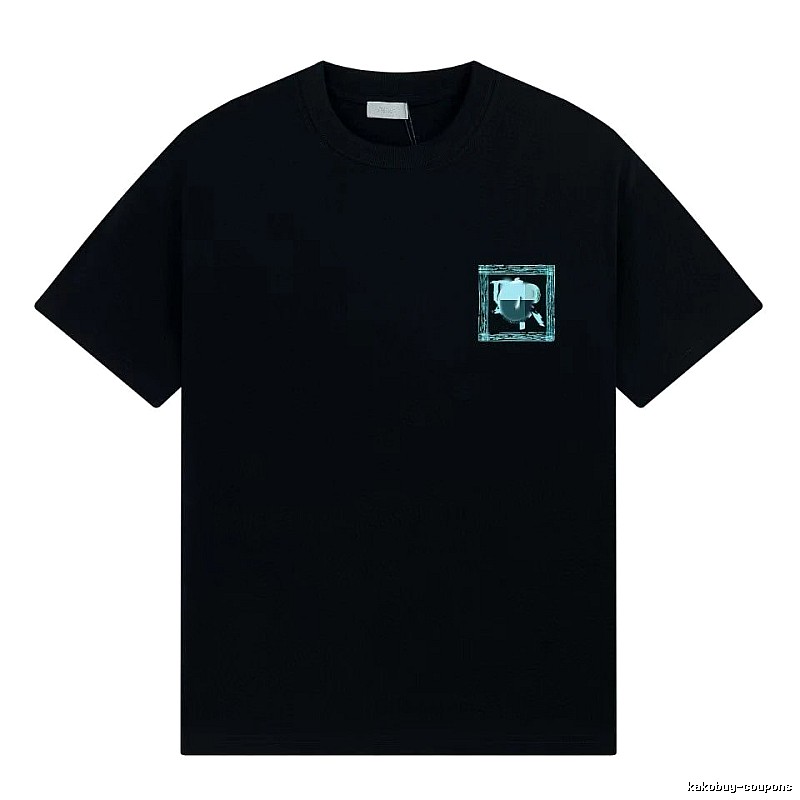 Dior Frame Print Trendy Style Black Short-sleeve T-shirt