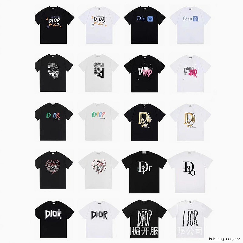 Dior Graffiti Cool & Trendy Style Black and White Short-sleeve T-shirt