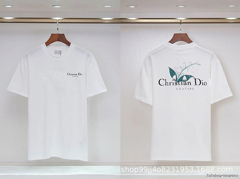 Dior Lily of the Valley Collection Casual Style White T-Shirt