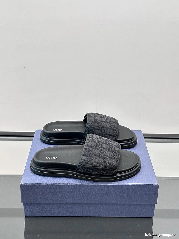Dior Monogram Light Luxury Style Black Slide Sandals