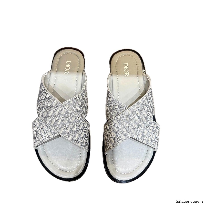 Dior Monogram Light Luxury Style Light Gray Slides