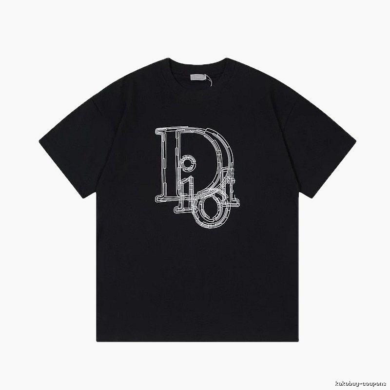 Dior Trendy Cool Line Print Black Short Sleeve T-Shirt