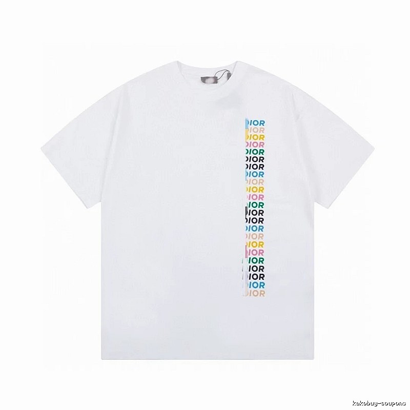 Dior Trendy Style Side-row Colored Print White T-Shirt