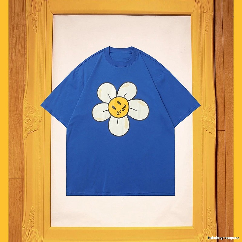 DREW Smiley Face Floral Street Style Blue T-shirt