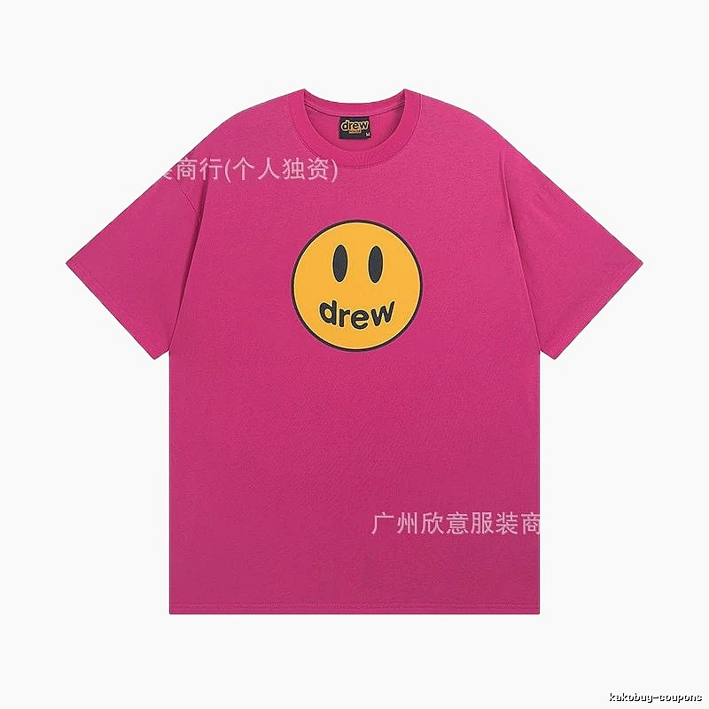 DREW Smiley Face Print Street Style Rose Red T-Shirt