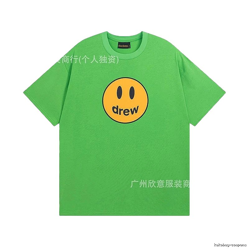 DREW Smiley Face Street Style Green Short Sleeve T-Shirt