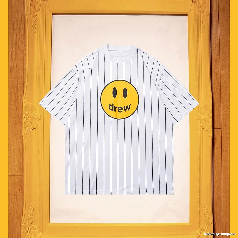 DREW Smiley Series Street Style White Striped Short Sleeve T-shirt
