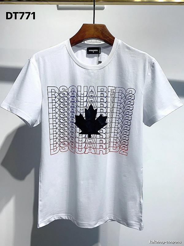 DSQUARED2 Maple Leaf Printed Streetwear White Short-sleeve T-shirt
