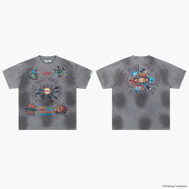 DUAA Cyber Print Street Style Grey T-Shirt
