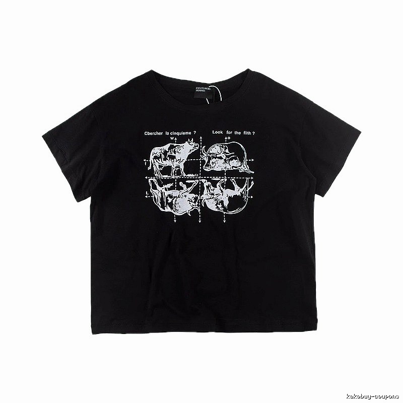 ERD Bull Print Street Style Black Short Sleeve T-shirt