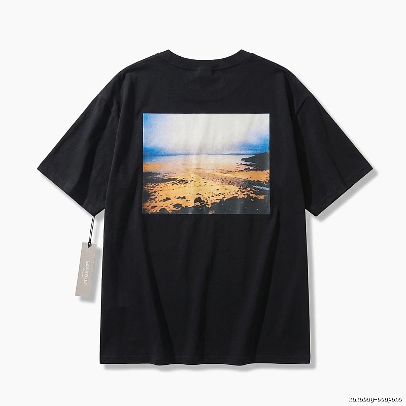 ESSENTIALS Black Landscape Print Short Sleeve
