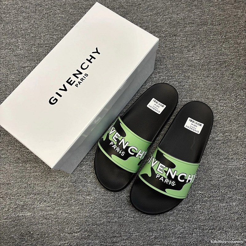 Givenchy Letter Print Trendy Style Green & Black Slides