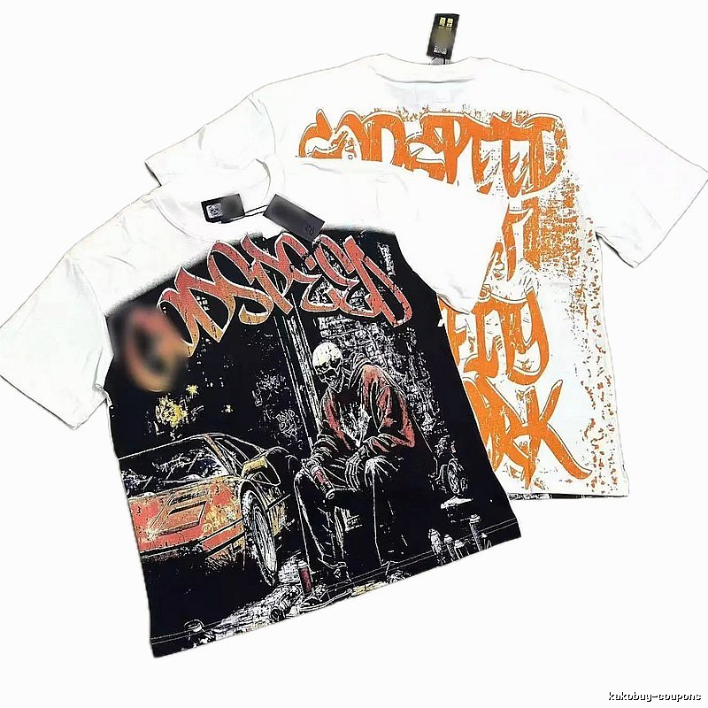 GOD Skull Graffiti Street Style Color-block Short-sleeve T-shirt